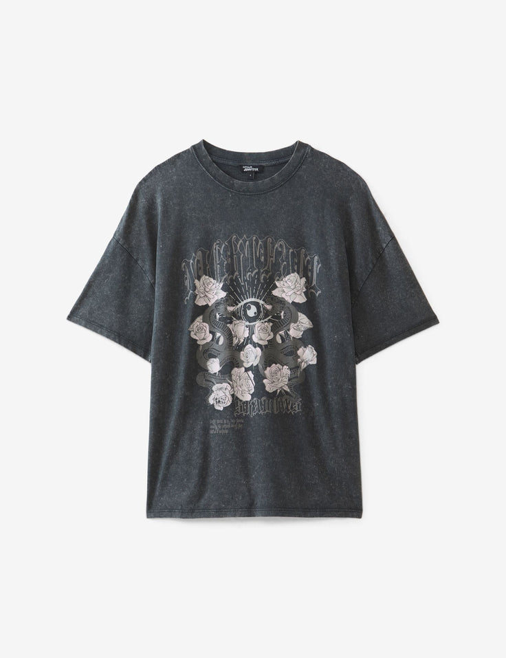 T- shirt fleuri noir