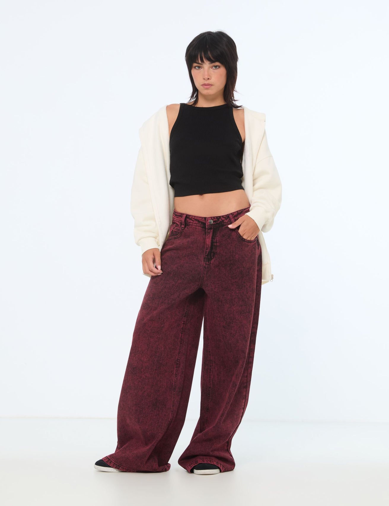 Jean wide leg rouge bordeaux - Image 1