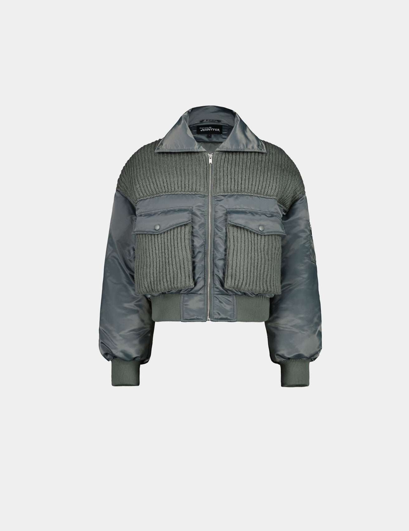 Veste bomber avec détails en maille verte olive - Image 4