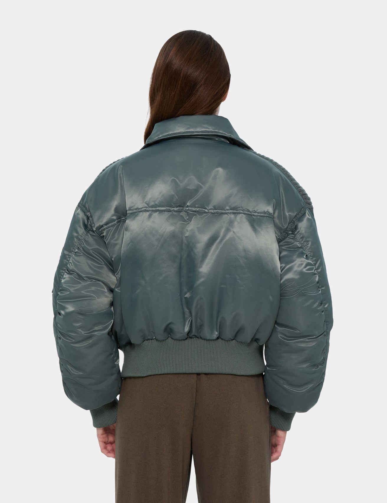 Veste bomber avec détails en maille verte olive - Image 2