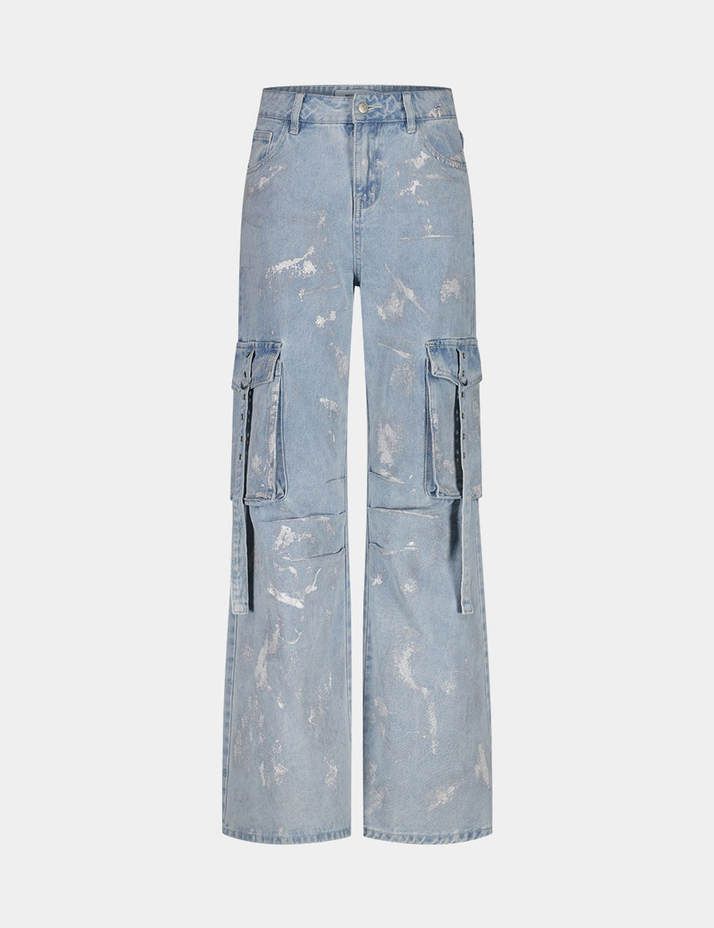 Jean wide leg bleu ciel taille medium avec motifs argenté