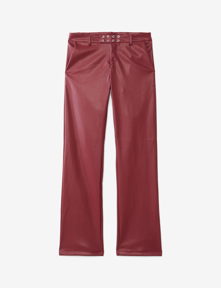 Pantalon en matière enduite rouge bordeaux