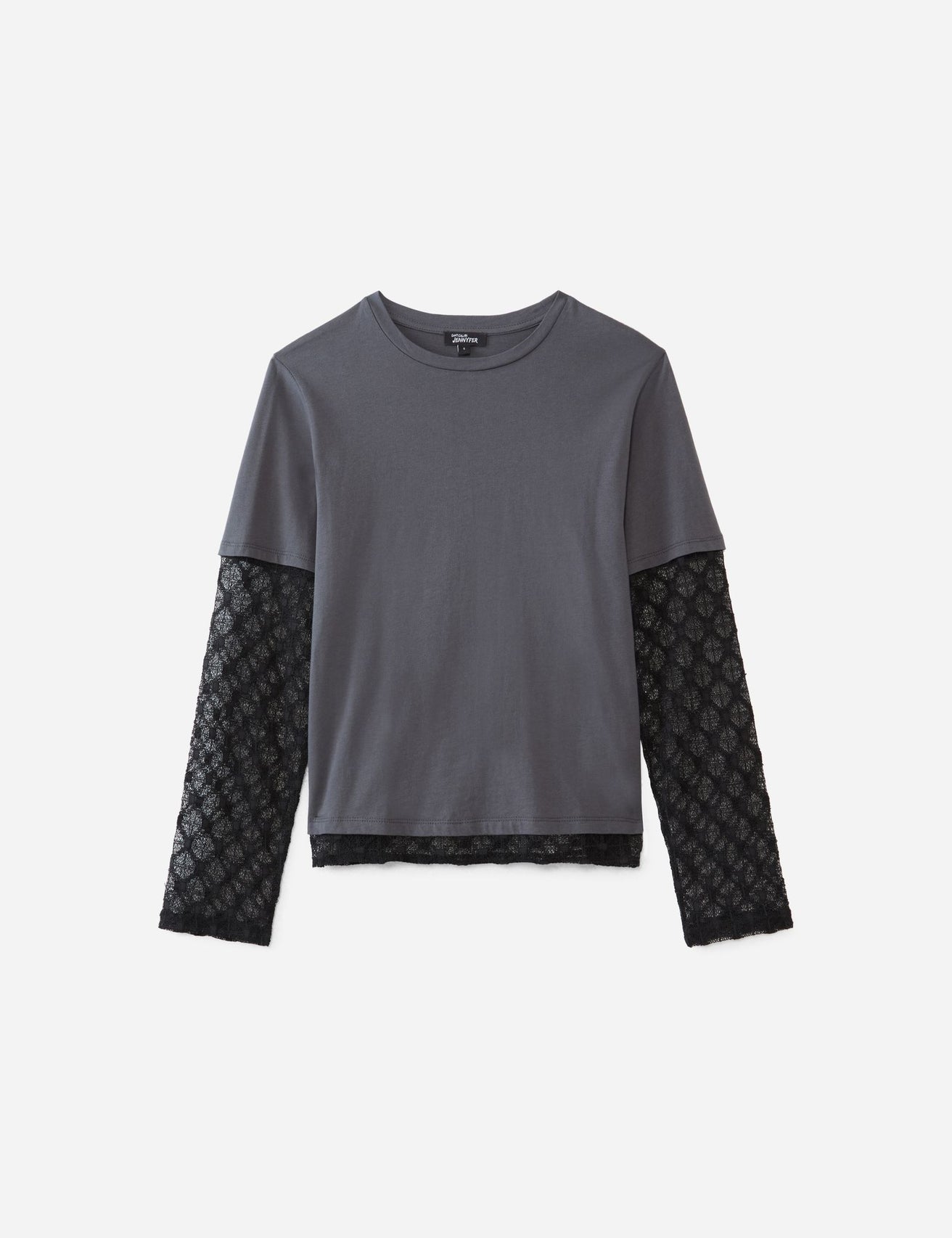 T-shirt oversize gris foncé avec dentelle noire - Image 4