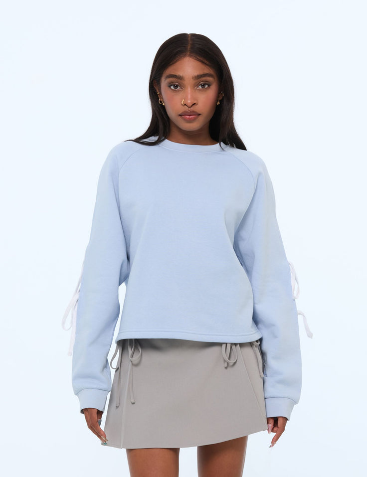 Sweat oversize avec noeuds bleu gris