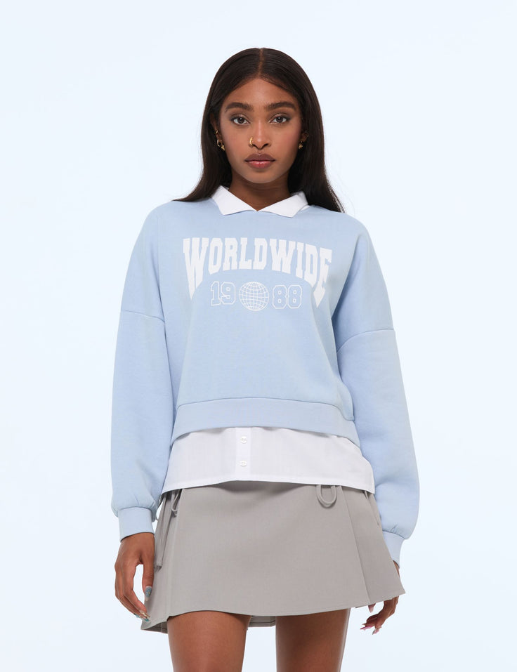 Sweat oversize doublé bleu gris