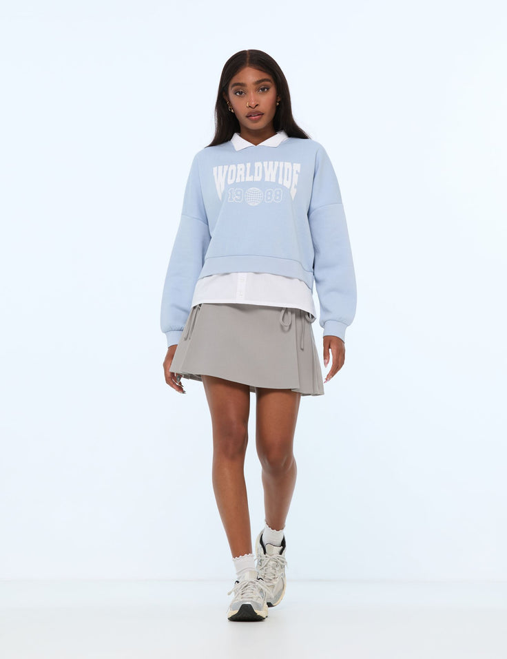 Sweat oversize doublé bleu gris