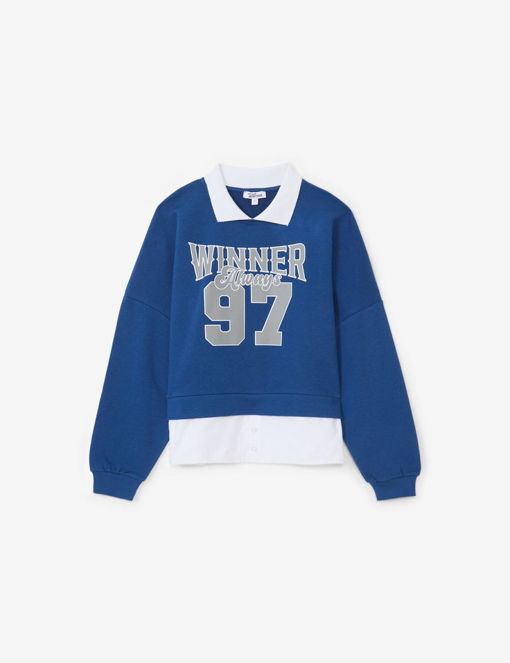 Sweat chemise "Winner 97" bleu électrique