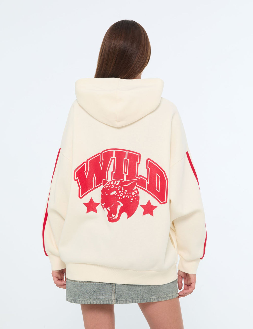 Sweat oversize blanc cassé avec bandes rouges