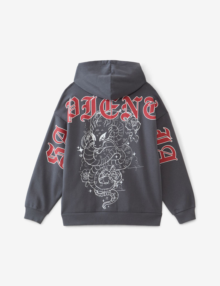 Sweat oversize à motif dragon gris foncé