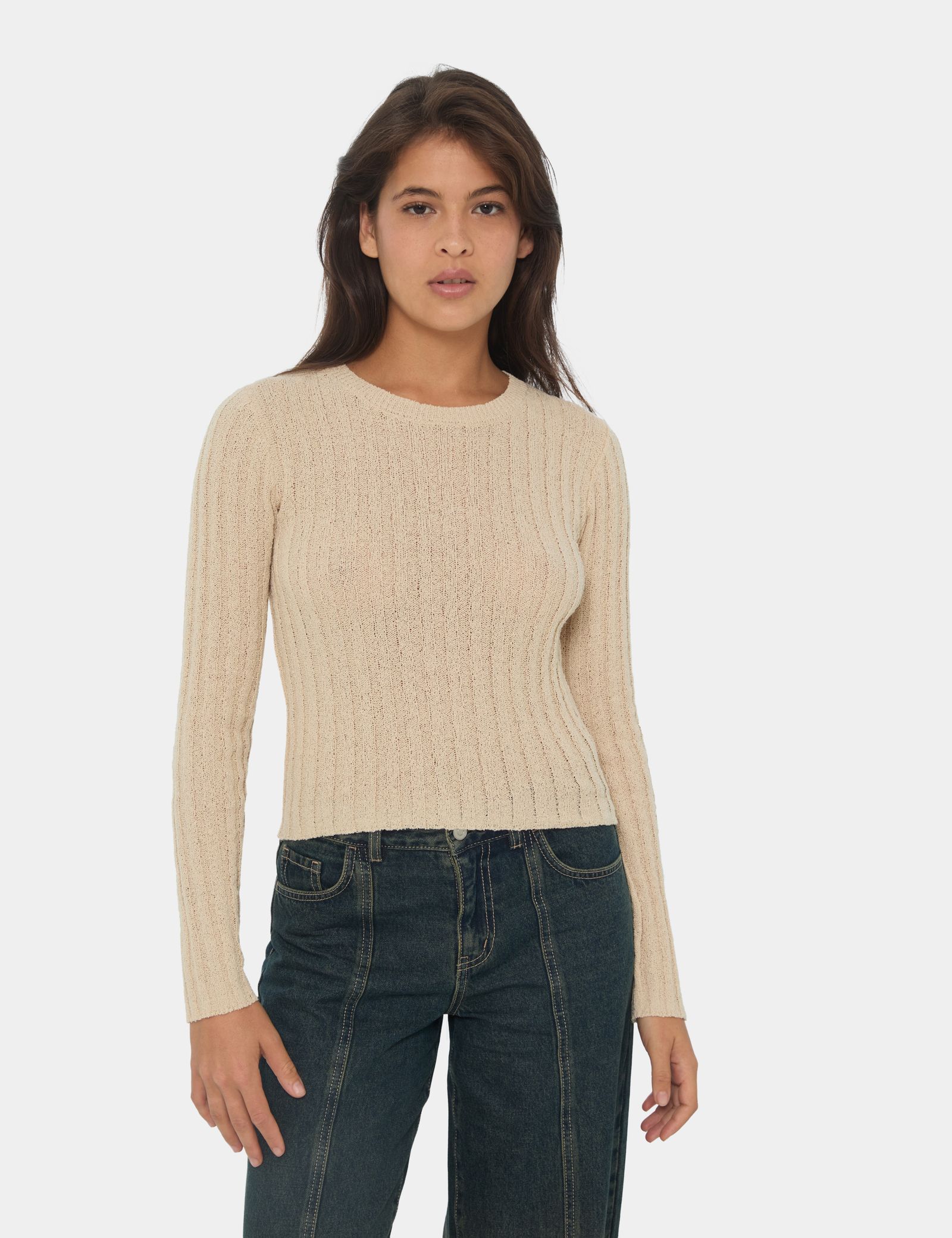 Pull fin en maille beige clair