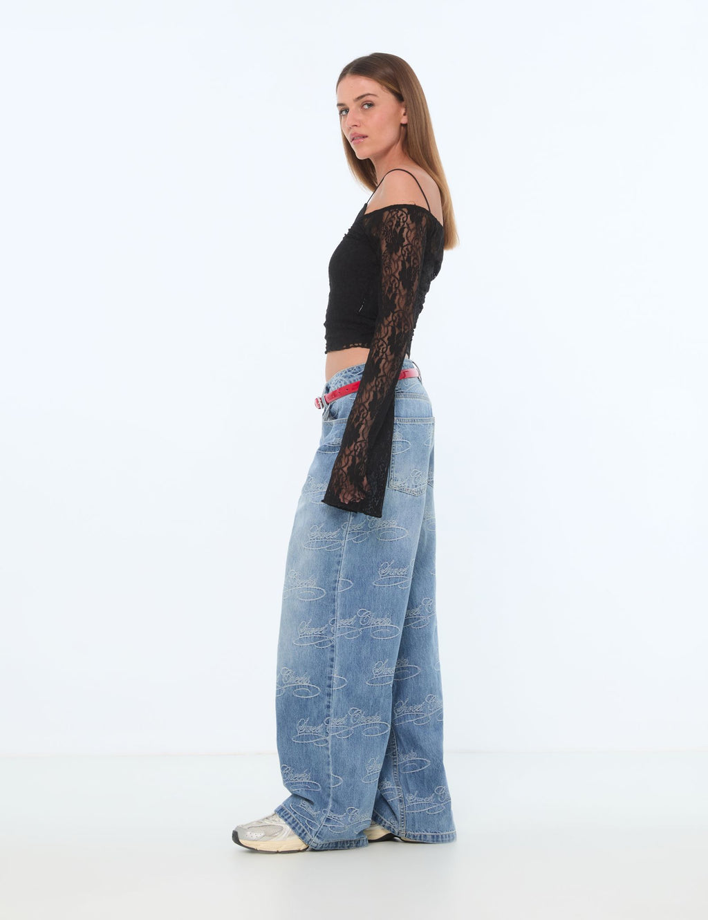 Jean wide leg à message bleu