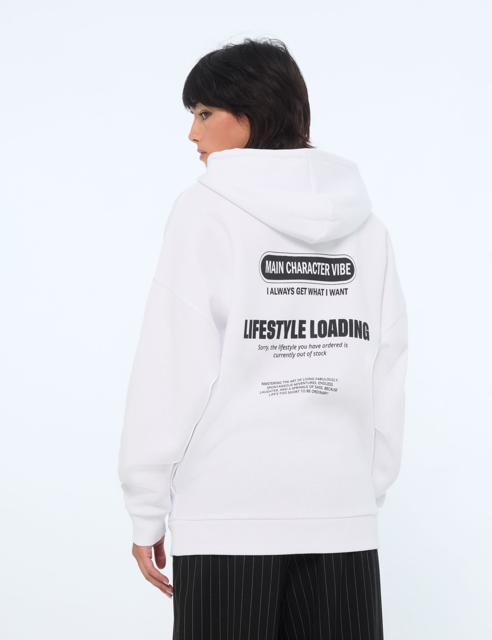 Sweat zippé oversize à message blanc