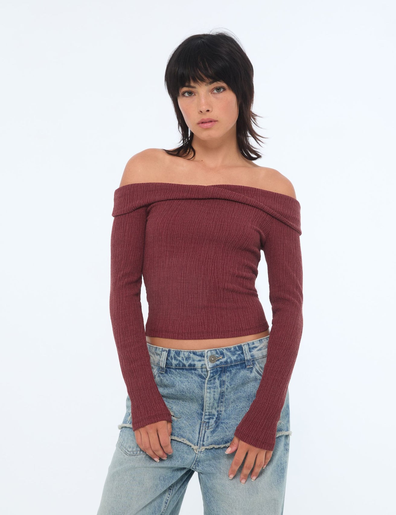 Top col bardot rouge bordeaux - Image 1