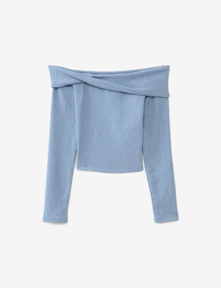 Top col bardot bleu ardoise