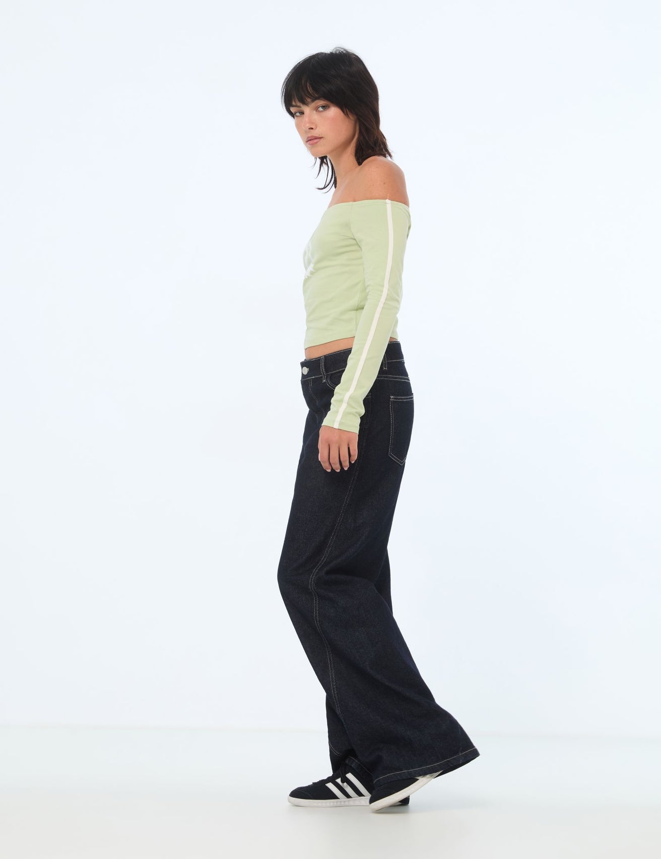 Jean wide leg avec coutures apparentes bleu - Image 3