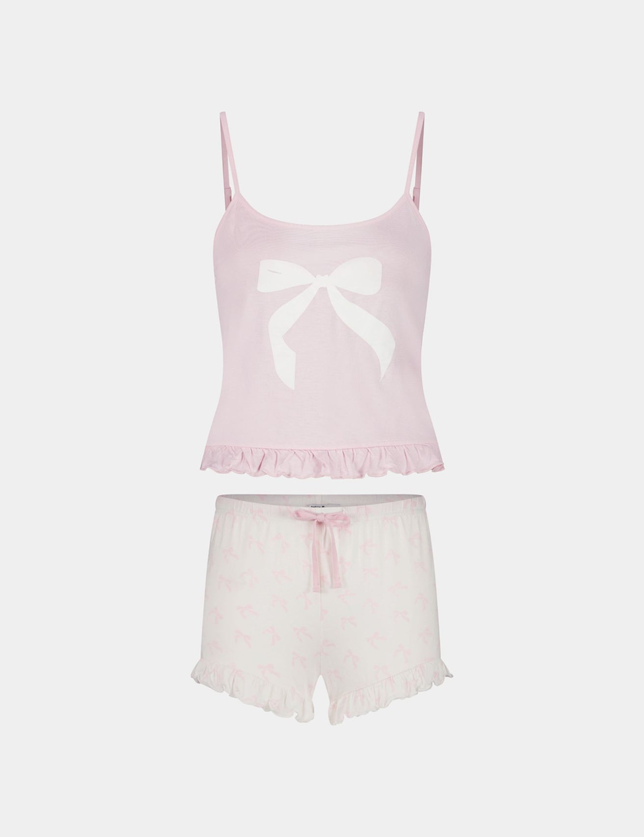 Ensemble de pyjama short à volants rose et blanc - Image 1