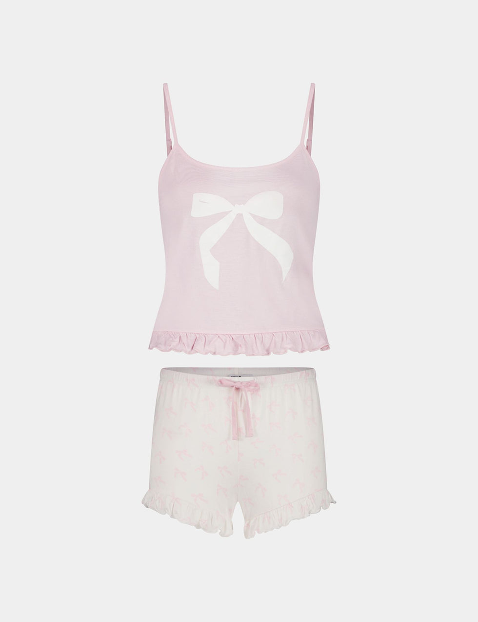 Ensemble de pyjama short à volants rose et blanc