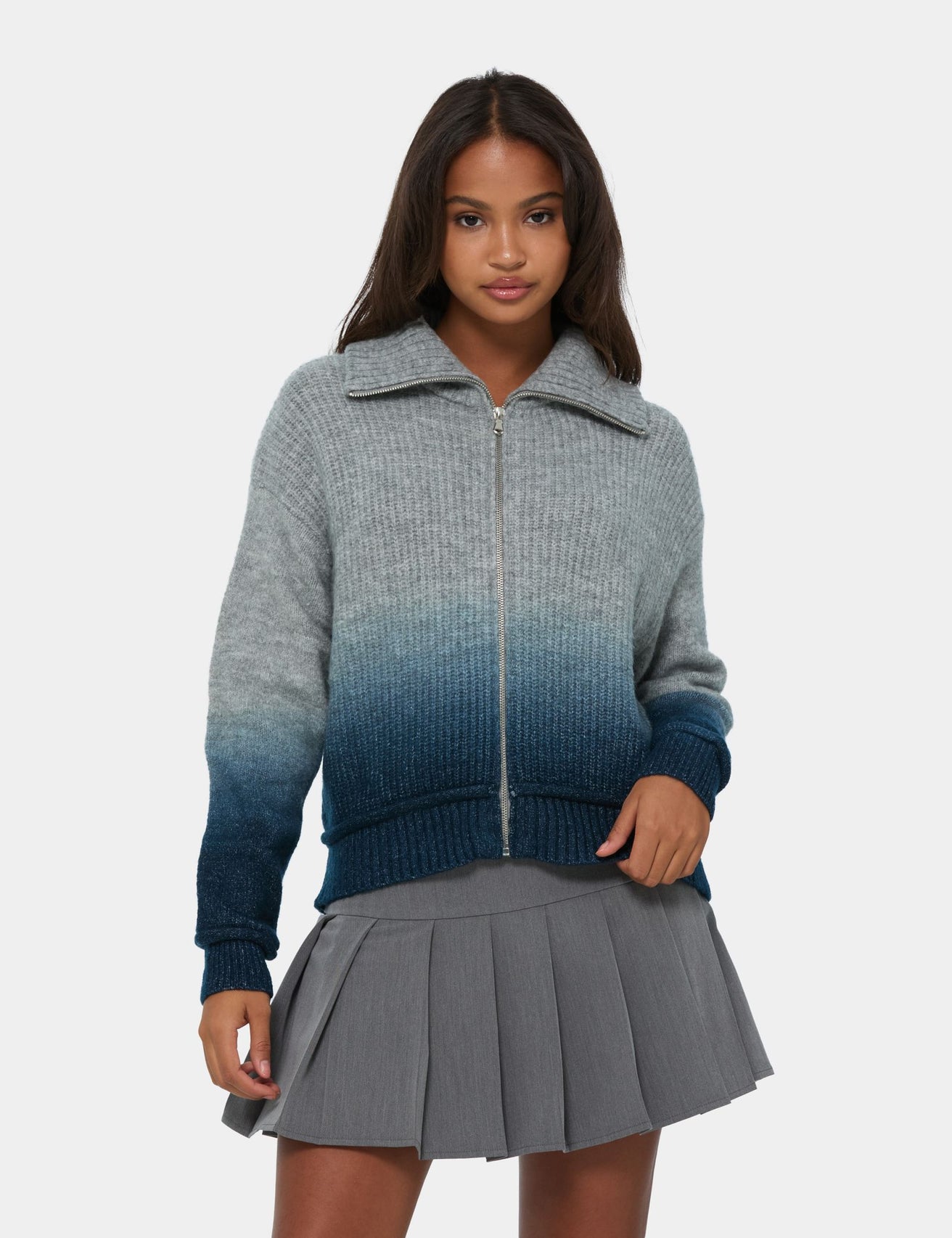 Gilet en maille zippée gris et bleu - Image 1