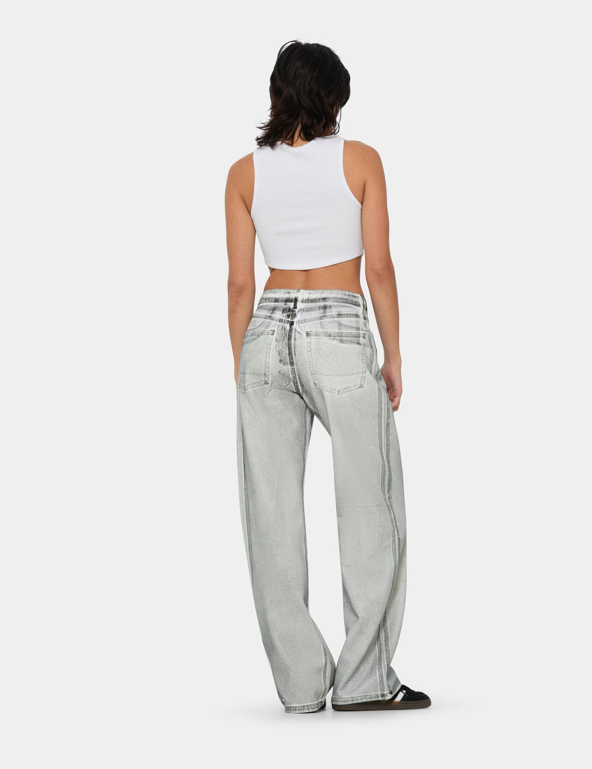 Jean straight medium waist délavé blanc