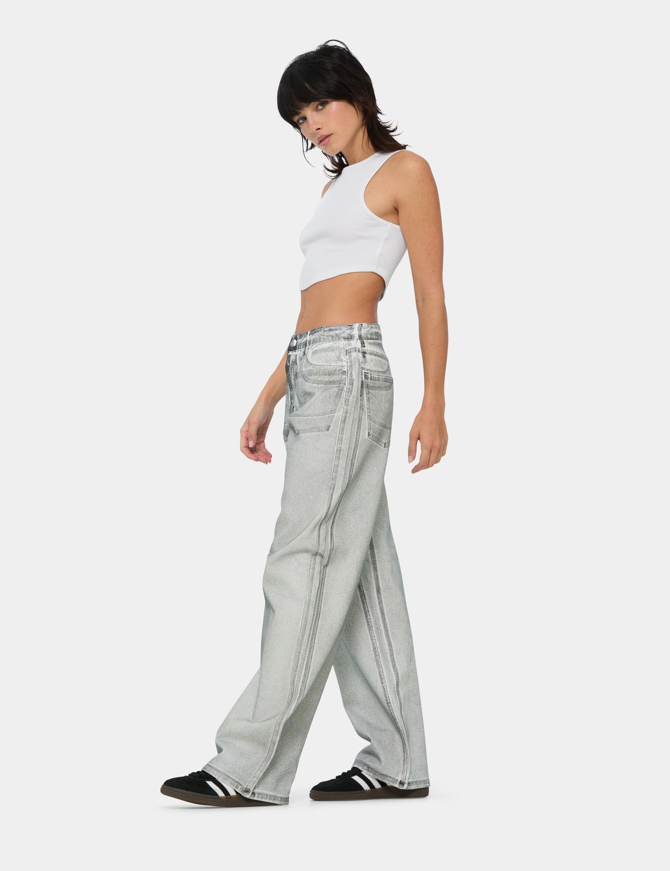 Jean straight medium waist délavé blanc - Image 3