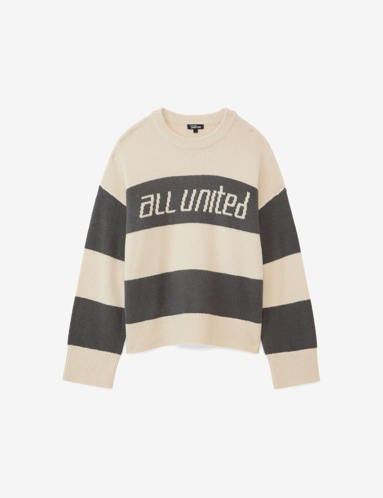 Pull oversize rayé "All united" gris foncé - Image 4