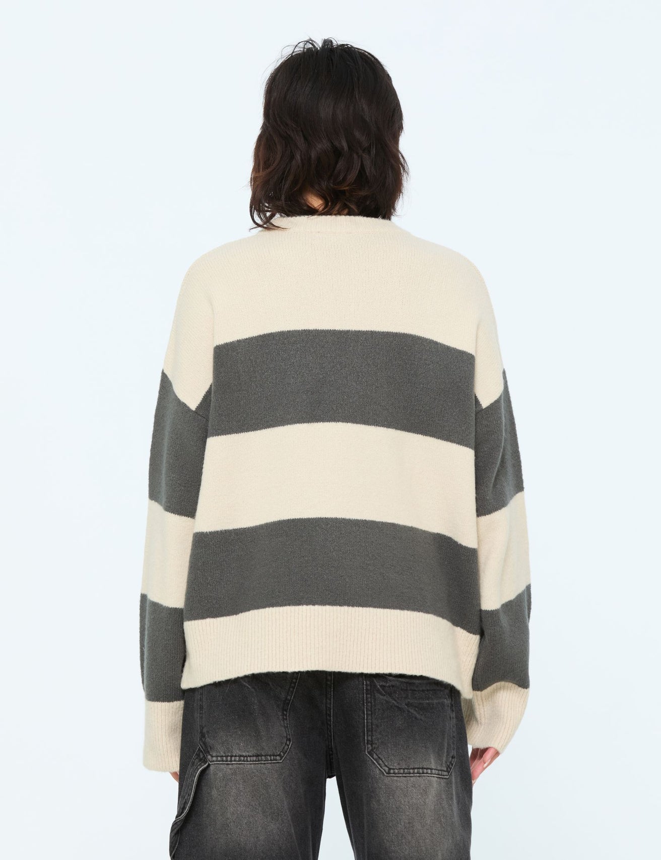 Pull oversize rayé "all wanted" gris foncé - Image 2