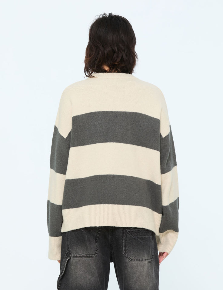 Pull oversize rayé "all wanted" gris foncé