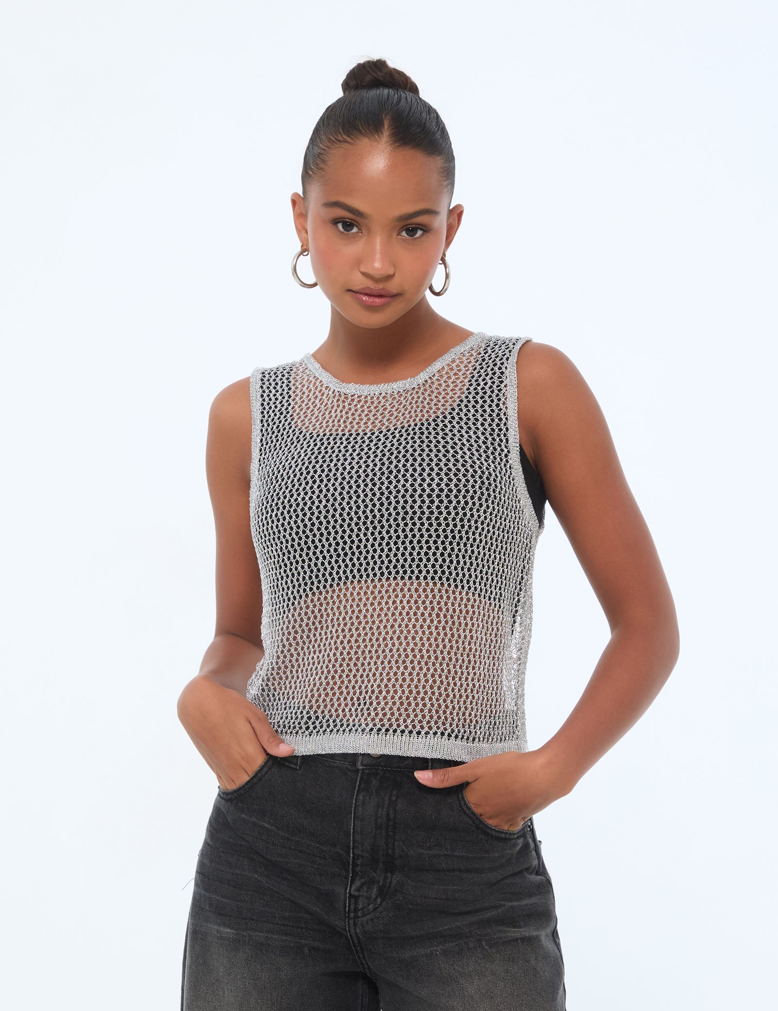 Top en crochet argenté