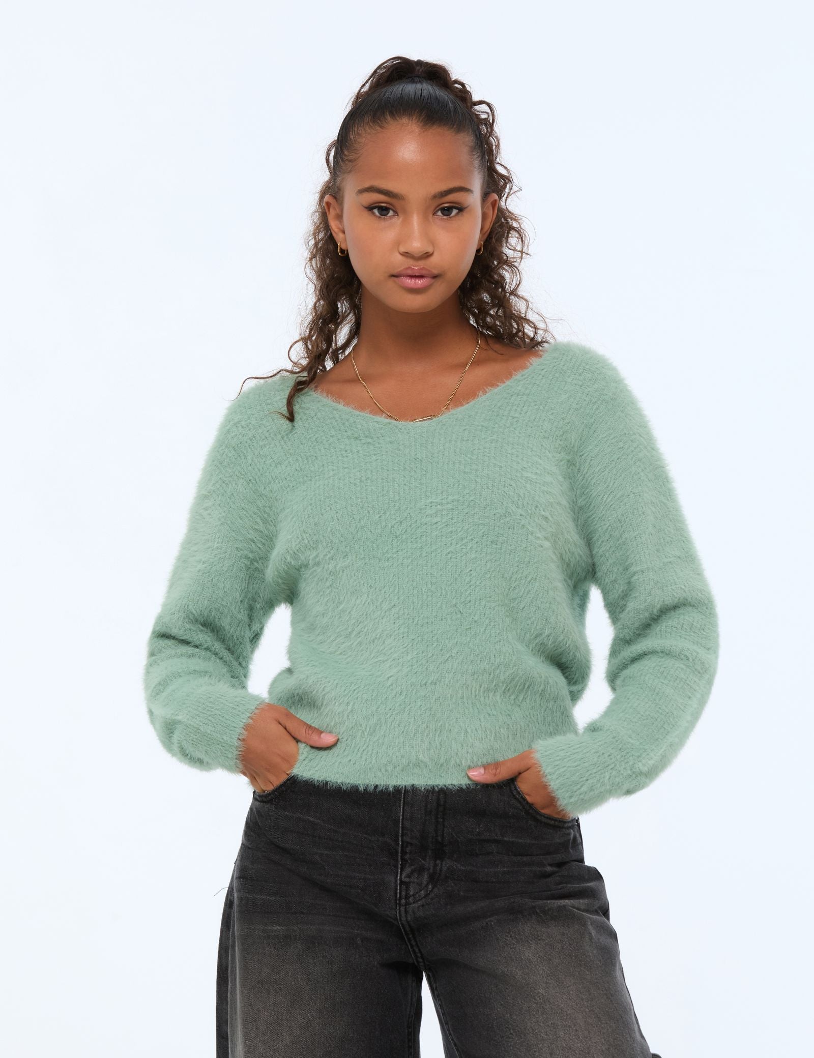 Pull oversize doux vert foncé