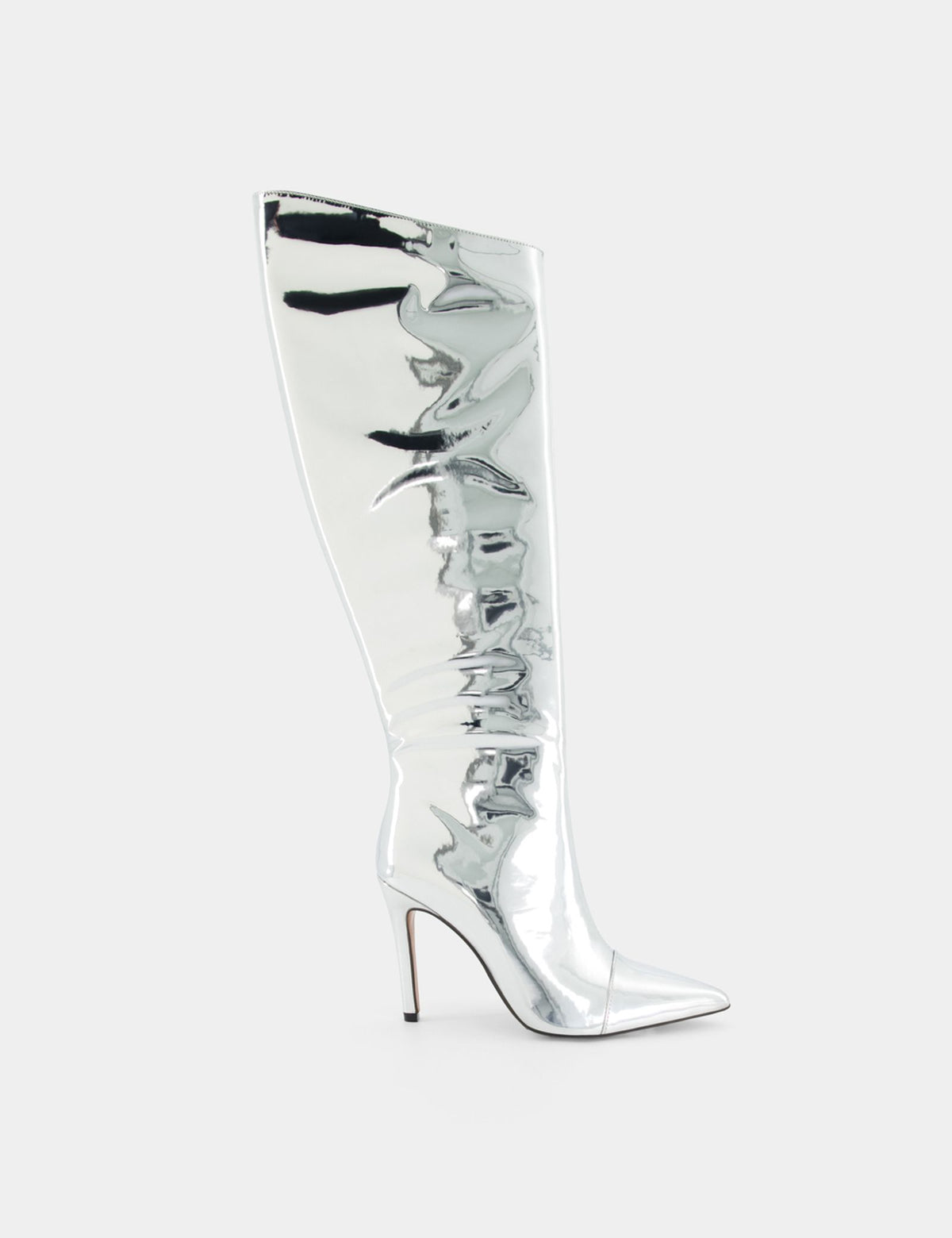 Grandes bottes à talons brillantes argent