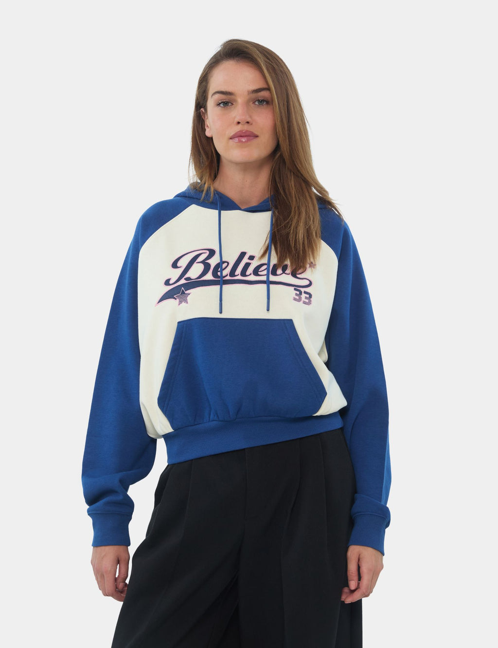 Sweat sable et bleu Believe