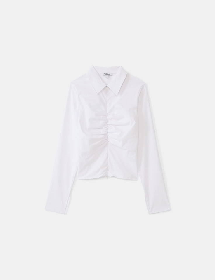 Chemise blanche zippée avec fronces