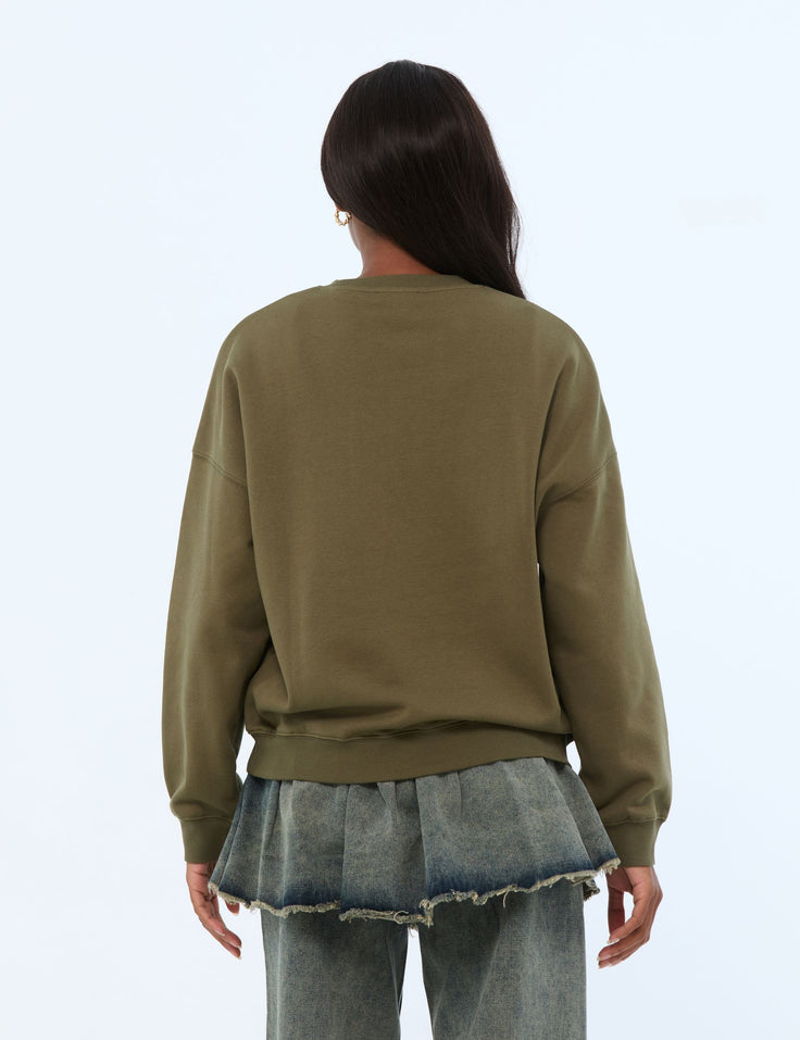 Sweat motif papillon vert olive