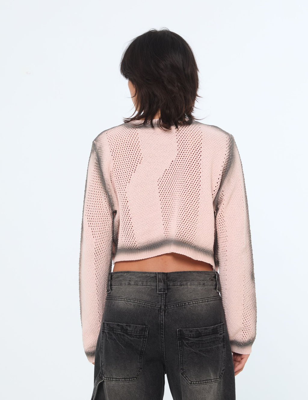 Pull rose clair en maille avec détails gris