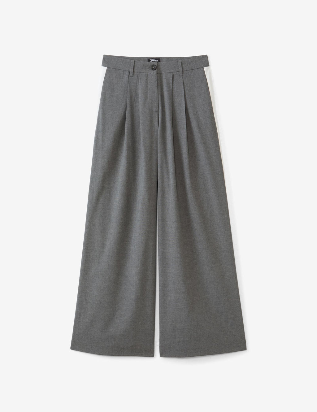 Pantalon tailleur gris foncé à rayures blanches