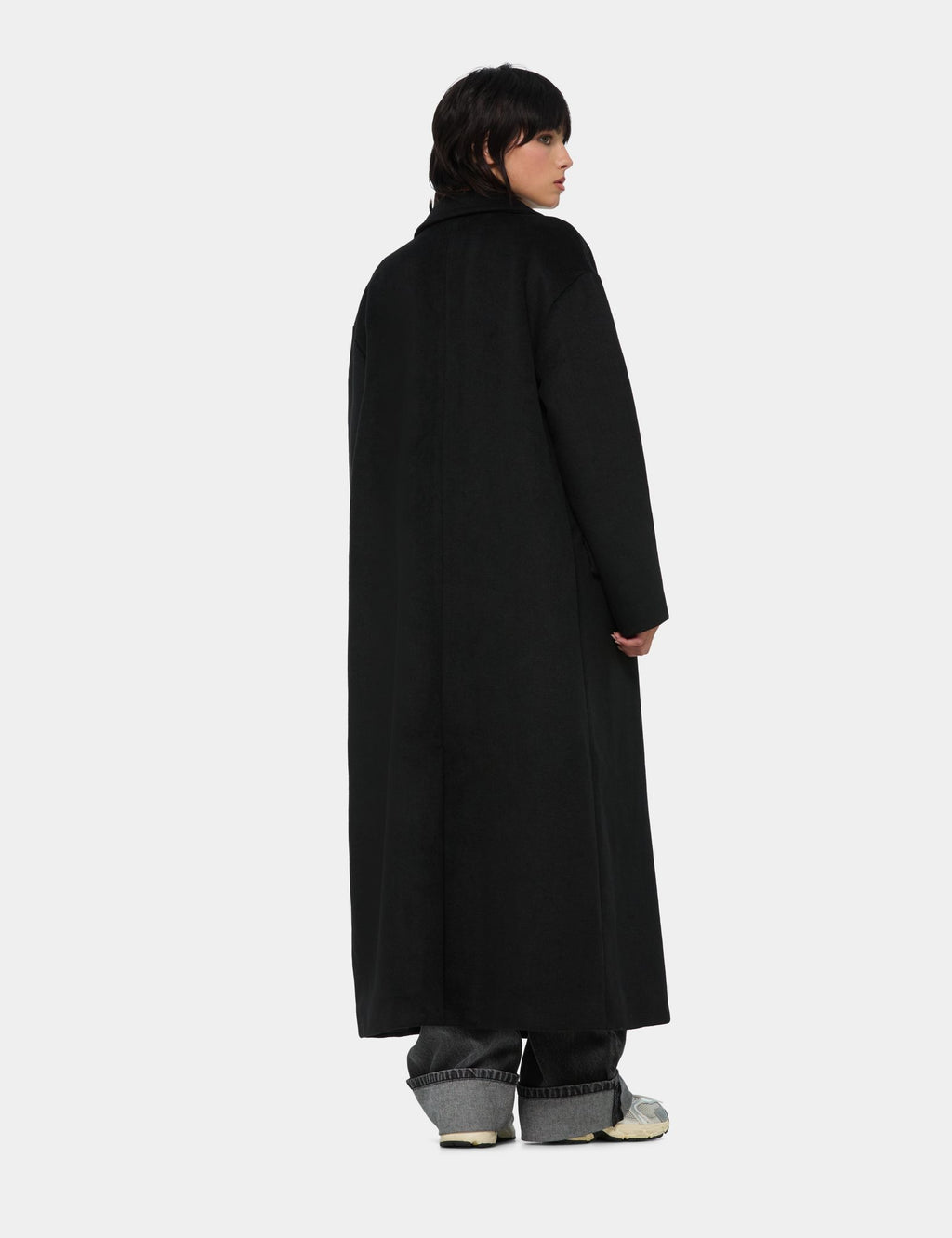 Long manteau en mélange de laine noir