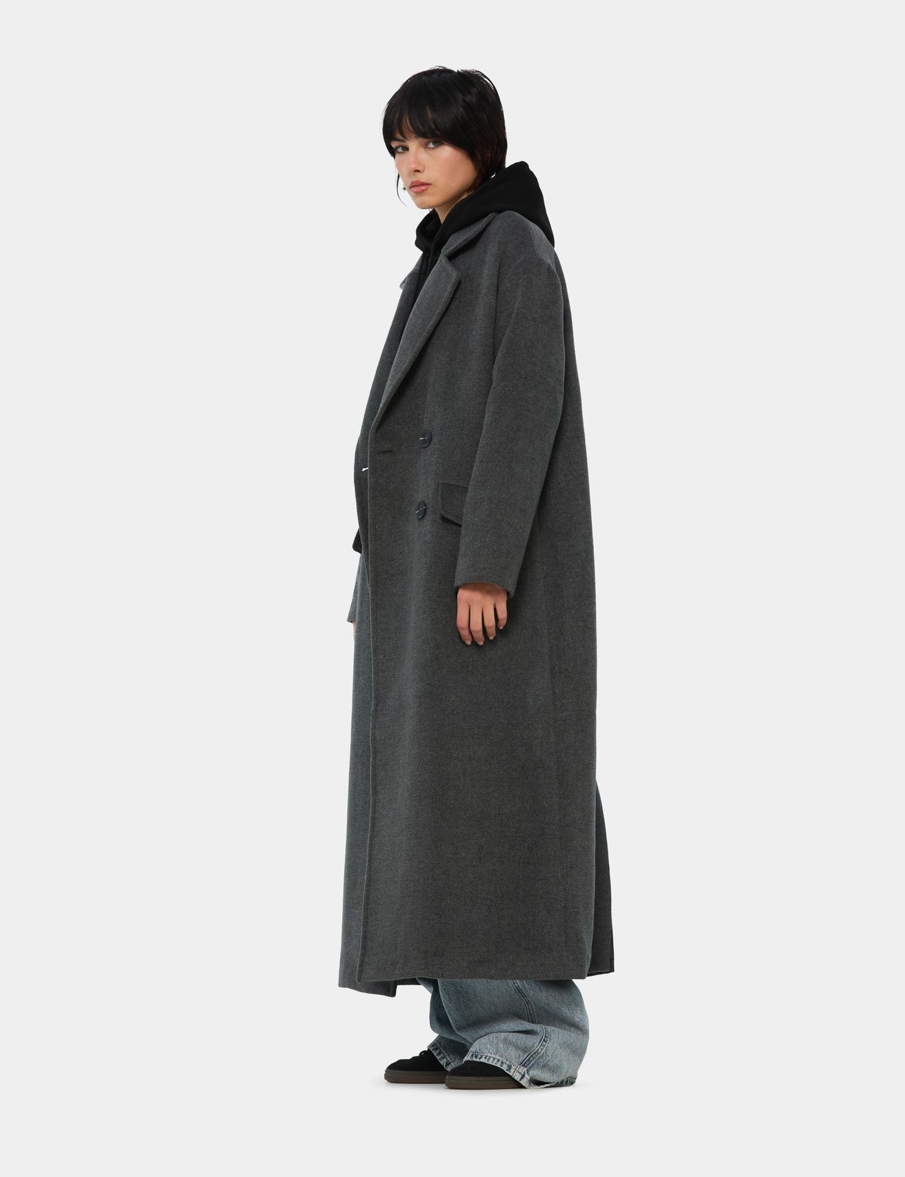 Long manteau en mélange de laine gris foncé - Image 3