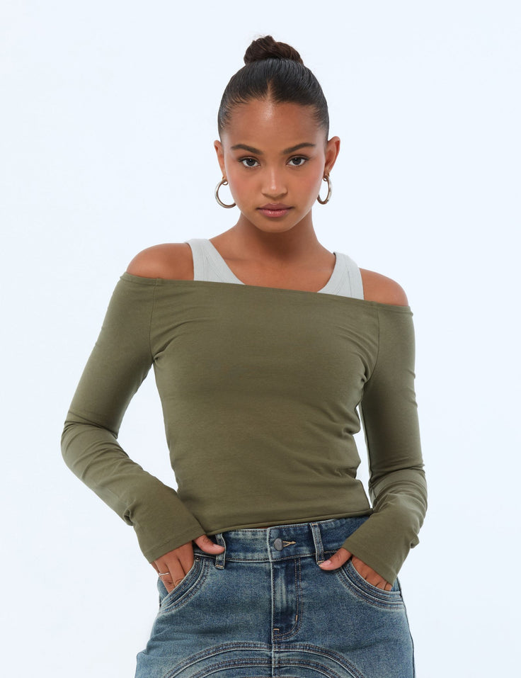 T-shirt doublé vert olive