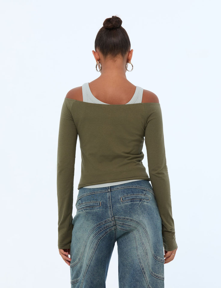 T-shirt doublé vert olive