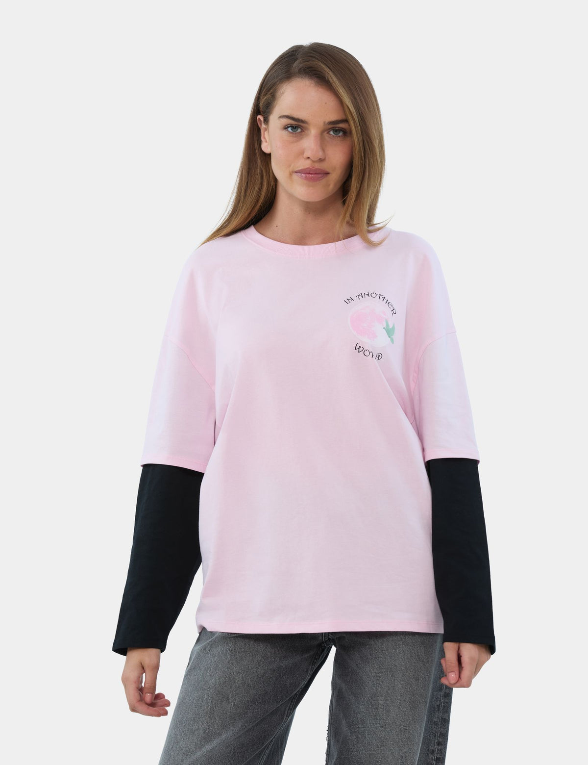 T-shirt oversize rose à motif