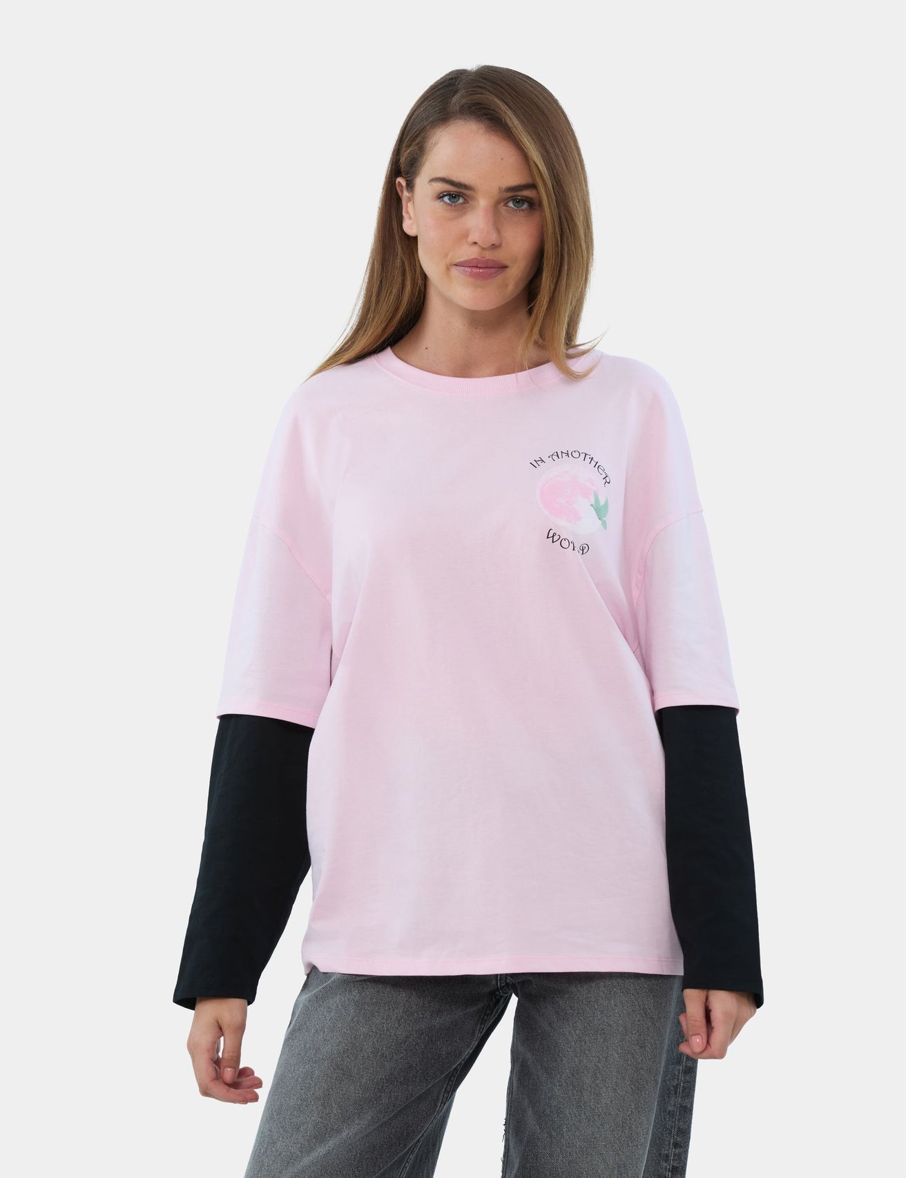 T-shirt oversize rose à motif - Image 1