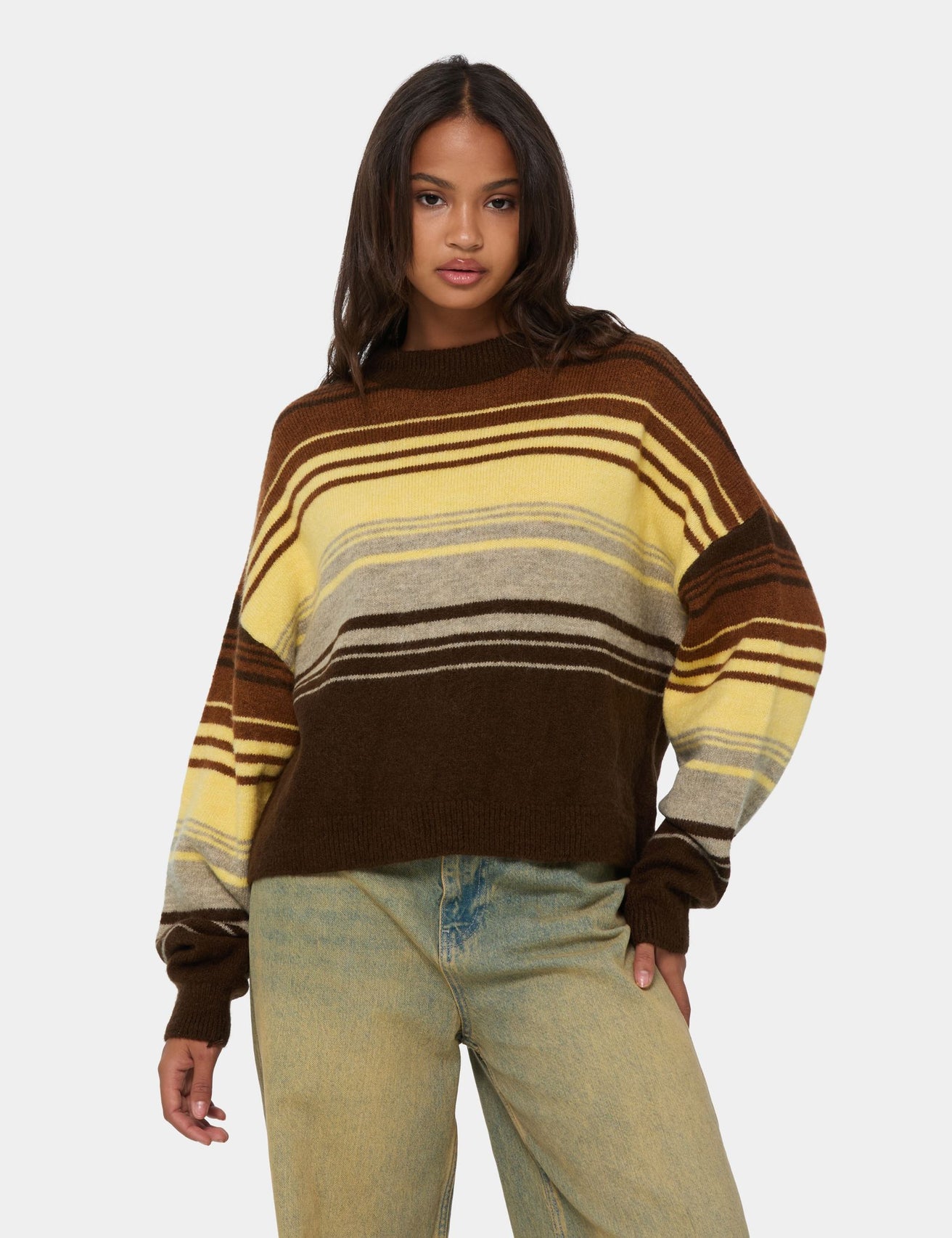 Pull oversize à rayures marron et jaune - Image 1