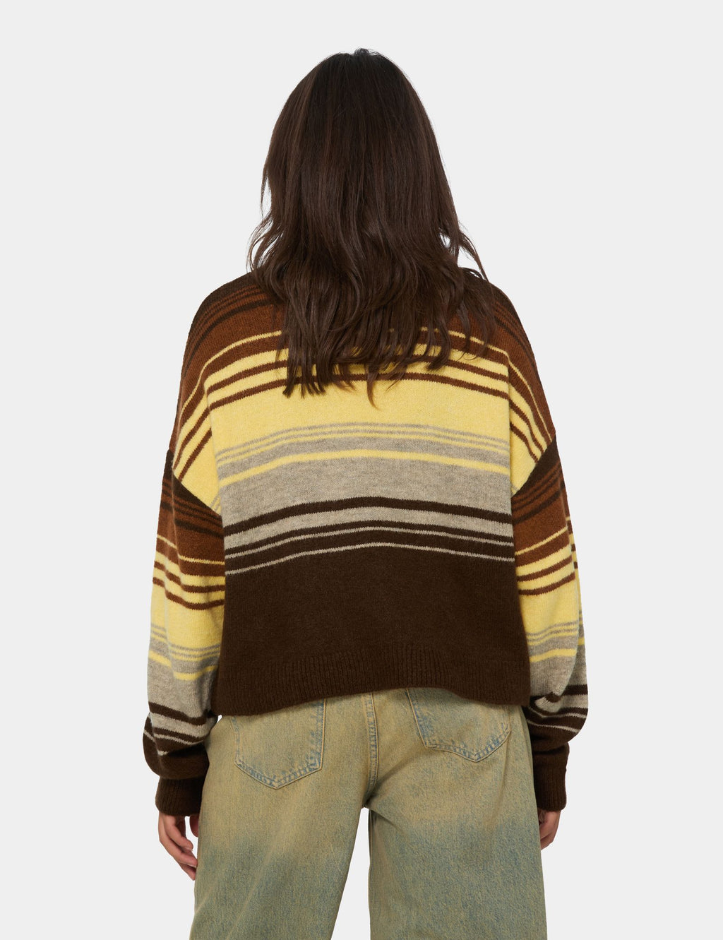 Pull oversize à rayures marron et jaune