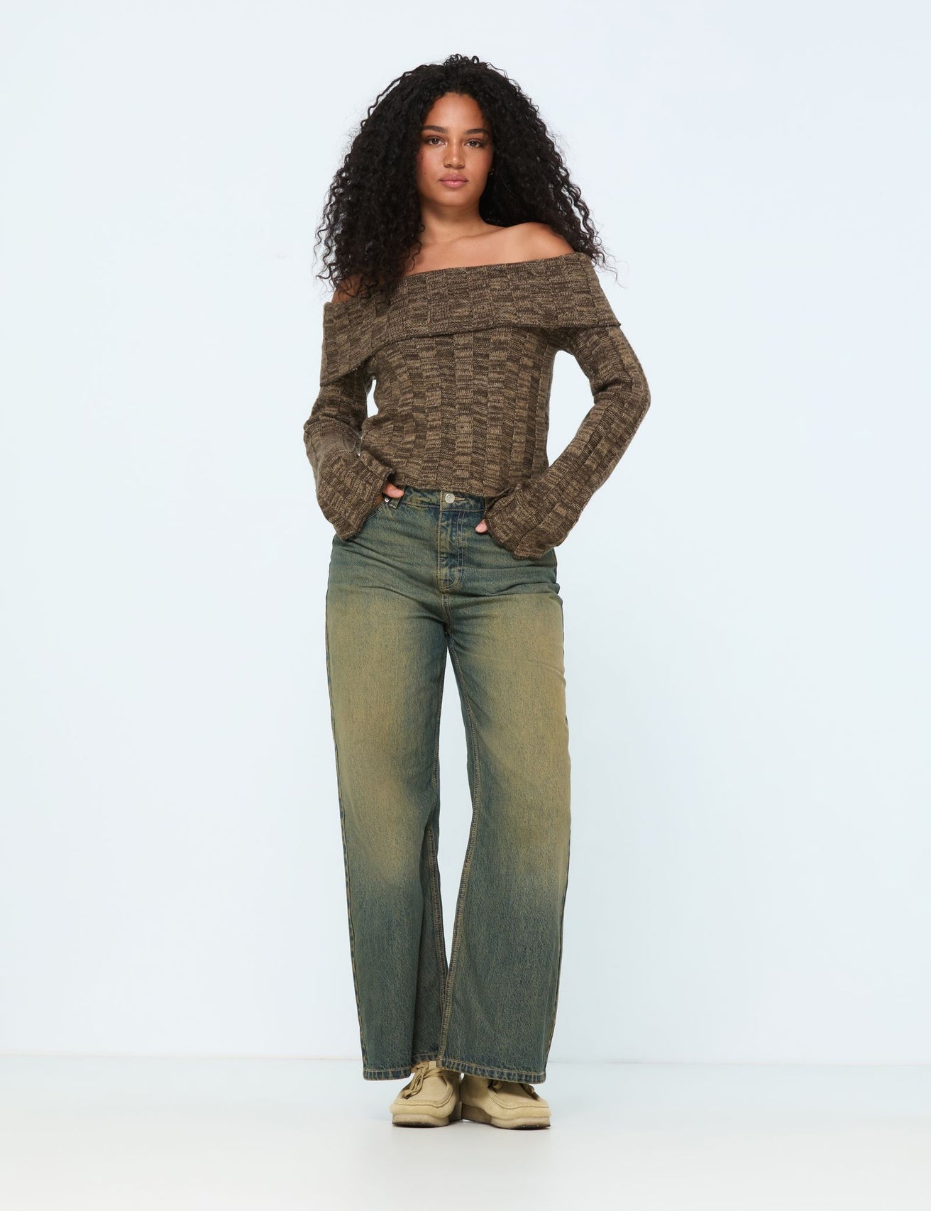 Pull col bardot marron clair - Image 3