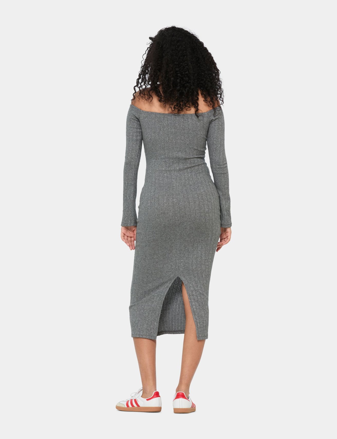 Robe longue côtelée gris anthracite chiné - Image 2