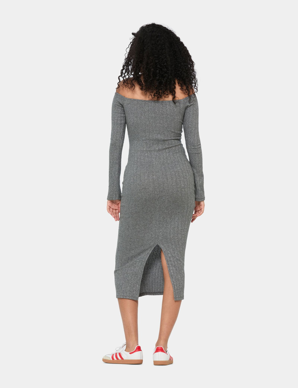 Robe longue côtelée gris anthracite chiné