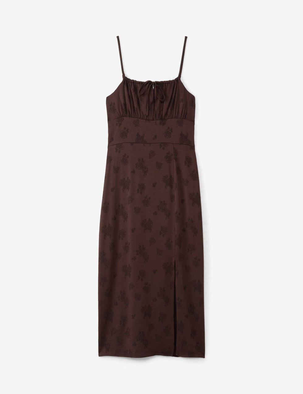 Robe satin à motif fleuris marron