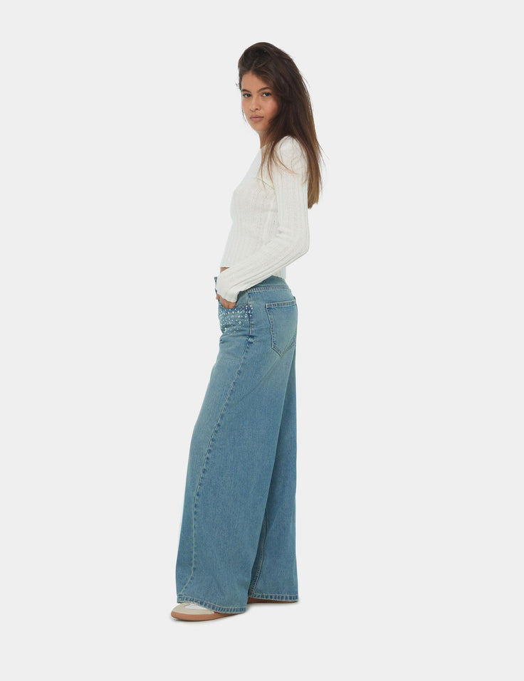 Jean Maxi Wide Leg Taille médium bleu jean