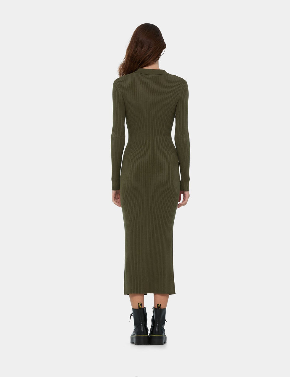 Robe longue boutonnée verte olive