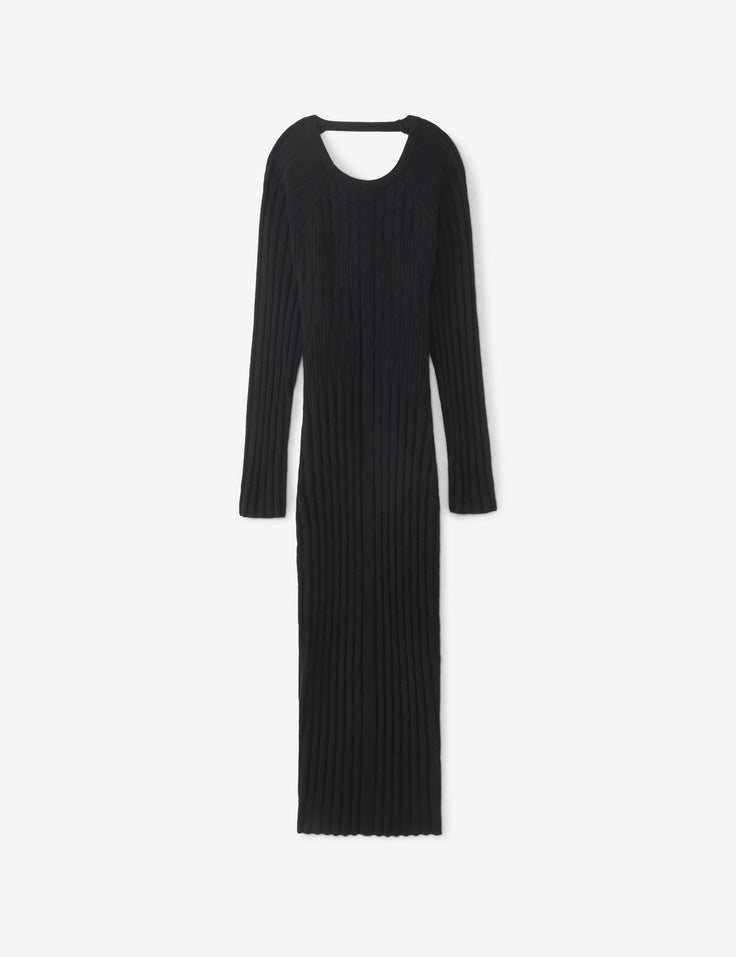 Robe longue côtelée dos nu noir